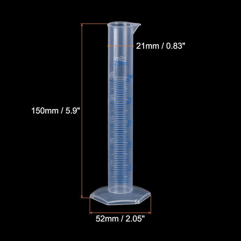 uxcell Plastic Graduated Cylinder, 25ml Measuring Cylinder, Test Tube Beakers, 2-Sided Metric Marking, Clear Hex Base for Lab Home 10Pcs...