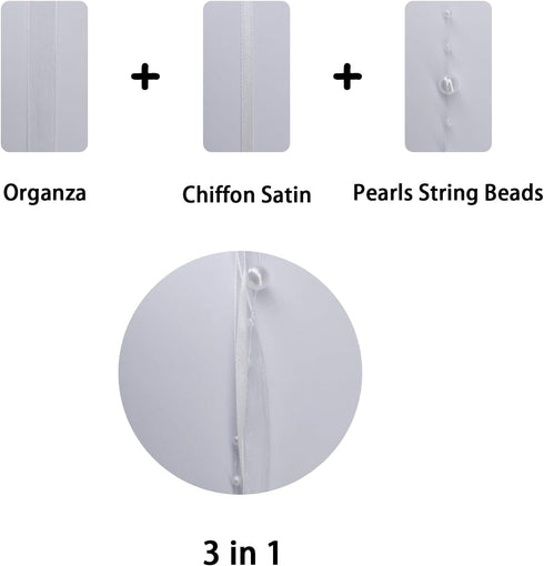 11 Yards Pearls String Beads Organza Sheer Chiffon Satin Ribbon 3 Strings Mix Style for Wedding Party Christmas Garland Valentine’s Day Bouquet DI...