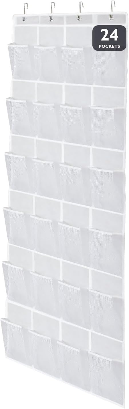 ManGotree Over the Door Shoe Organizer with 24 Large Mesh Pockets, Behind Door Hanging Shoe Storage for Closet, Shoe Rack Holder for Sneakers, Sli...