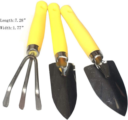 Mini Kids Garden Tool Set for Toddler with Trowel, Cultivator, Transplanter 3 Piece Mental Hand Tools (Yellow)...