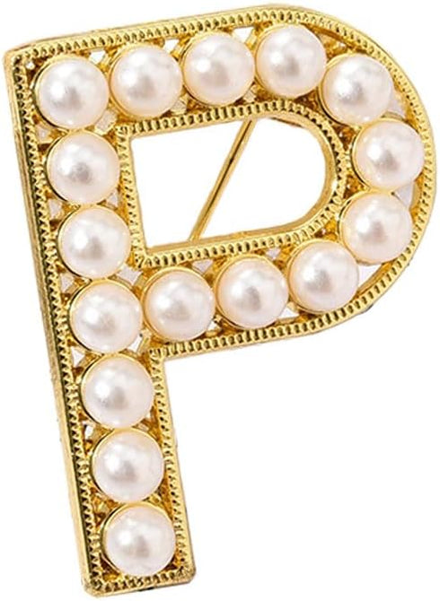 A-Z Letter Brooch Pin Gold Plated Faux Pearl Initial Lapel Pin White Pearl Capital Letter Safty Pin for Women Girls Clothing Bags Accessories...