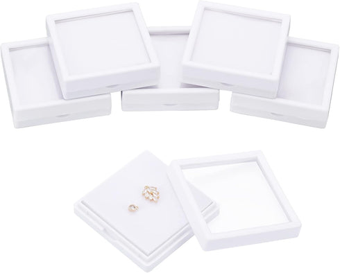 BENECREAT 6Pcs White Gemstone Display Box with Sponge Cushion Gift Boxes Clear Window Box for Jewelry, Diamond Gift Packing?2.8"x2.8"x0.8"?...