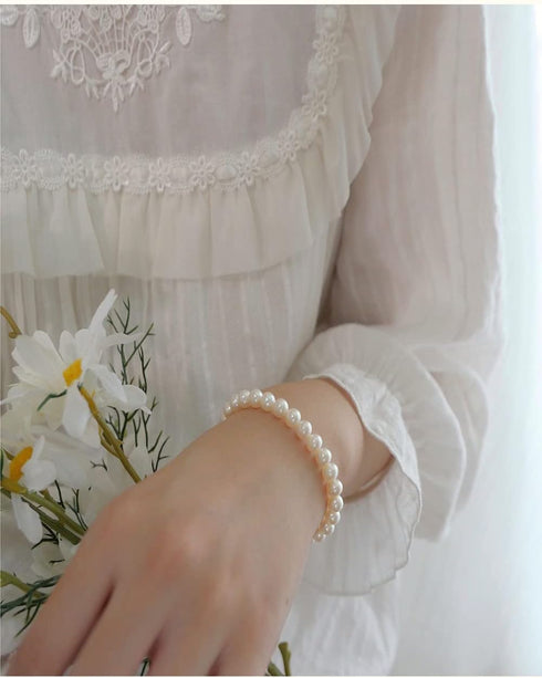 Elastic Pearl Bracelet Wedding Accessories Bridesmaid Bracelet Faux Pearl Bracelet Bridal Party Prom Beaded Bracelet (White-1pcs)...