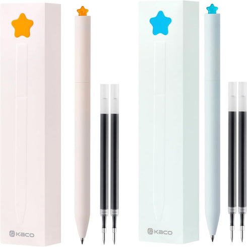 Kaco FIRST Gel Pens, Cute Stationery, 4 Pieces with Extra 8 Black Refills Cute Heart Star Pen Set Valentine's Day Christmas Gifts (2 Star & 2 Hear...