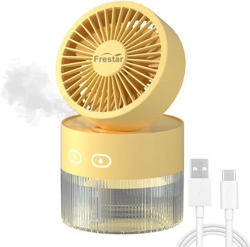 Personal Cooling Fan and Small Air Humidifier 350ml with LED Night Light, Desktop USB Charging Humidifier and Fan 3 in 1 for Office and Small Room...
