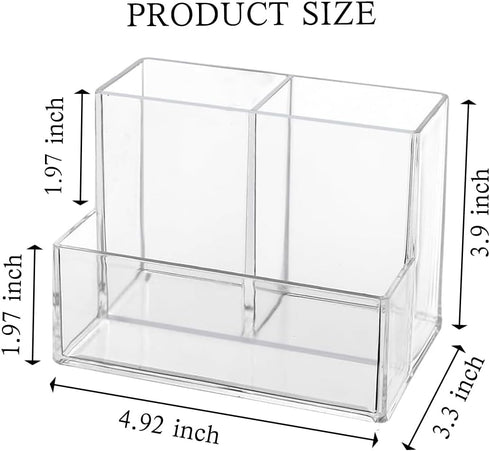 Pen Holder, Clear Acrylic Makeup Brush Holder, Pencil Holder for Desk with 3 Compartments, Pen Pencil Organizer for Desk, Art Supply (Clear)...