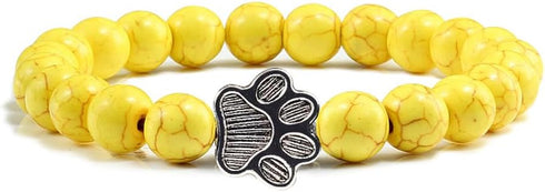 Pingyongchang Gemstones Beaded Bracelets for Men Women Gemstones Crystal Strand Stretch Beaded Dog Paw Bracelet Lover Couple Relationship Natural ...