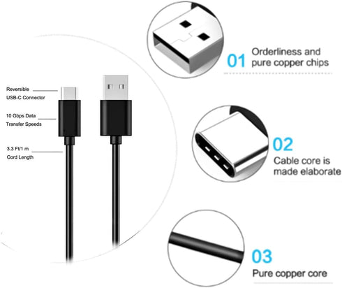 Replacement USB-C Charger Charging Cable Cord for TOZO T20 T18 T12 T12 Pro T10 T9 T9s NC9 NC7 NC2 X1 G1 A1 A2 A3 NC9 Pro W1 W3 W8 PB2 Openego Bud ...
