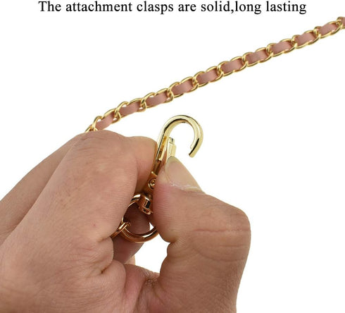 HAHIYO Mini Purse Chain Strap Slim Wide 8mm for LV Length 23.6 inches Extra Thick 4.5mm Pink Leather Gold Hardware for Shoulder Cross Body Sling H...