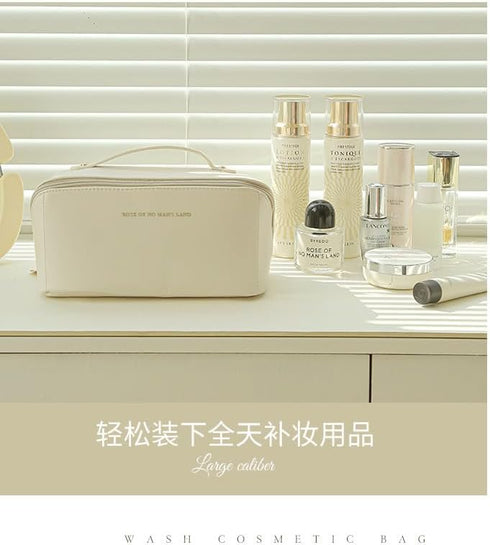 Portable PU Leather Cosmetic Bag Travel Makeup Bag Large Capacity Travel Cosmetic Bag Waterproof Makeup Organizer Bags for Women with Handle and D...