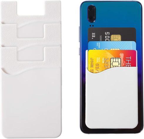 3pcs Cell Phone Card Holder Wallet,Silicone Ultra-Slim Self Adhesive Credit Card Id Wallet Case Pouch Sleeve Pocket for and Other Smartphones(Whit...