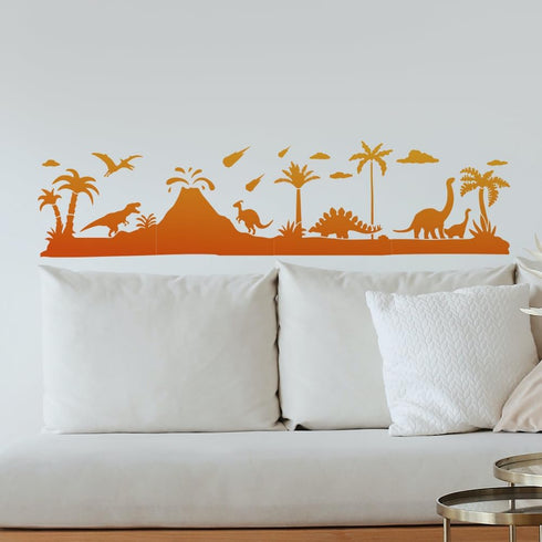 4pcs Dinosaur Jurassic Stencils 44×11inch Splicing Large Tyrannosaurus Rex Stegosaur Templates with Paint Brush Pterosaur Coconut Tree 11.8×11.8in...