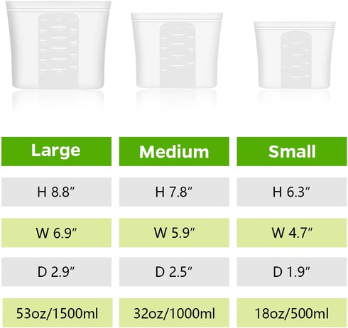 Winrock Reusable 100% Silicone Food Storage Bags, Sandwich Snack Bags New Generation Stand Up Zip Container for Soup and Leftovers, Plastice & BPA...