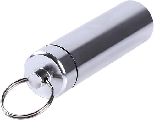 "Silver Small Portable Pill Box Keychain, Aluminium Alloy Mini Pill Organizer Case Container for Purse,Waterproof Metal Pill Holder Medicine Bottl...