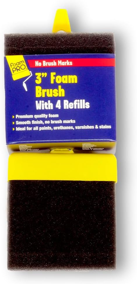 FoamPRO 73-4, 3" Foam Brush With 4 Refills - Premium Quality Paint Brush Set for All Paints, Urethanes, Varnishes, Stains - Effortless Application...