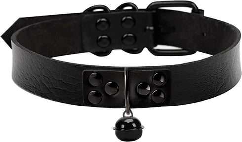 Black Bell Collar and Leash Set Soft PU Leather Choker Necklace with Hauling Chain Jewelry for Sexy Roleplay...