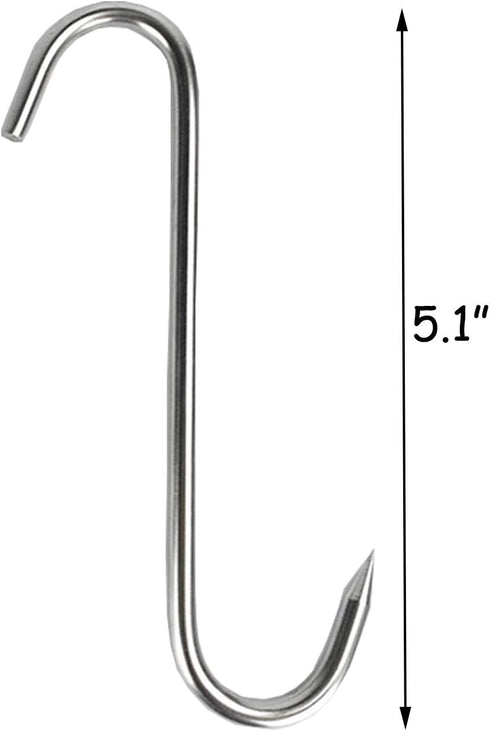 Tinsow 4 PCS 5.1 Inch Meat Hooks S-Hook Stainless Steel Meat Processing Butcher Hook Pot Hooks for Bacon Hams Meat Processing Butcher Hook Hanging...