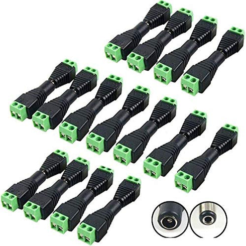 DC Power Connector 20 Pairs CCTV Power connectors 12V Male+Female 2.1x5.5MM DC Power Jack Plug Adapter Connector for CCTV Camera and LED Strip Lig...