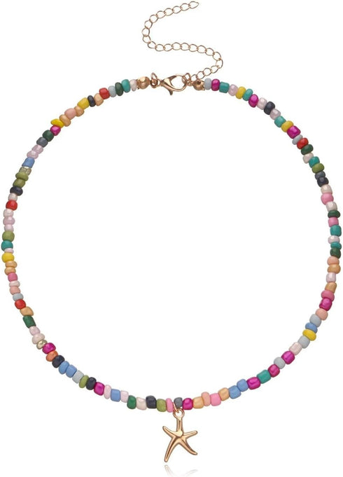Boho Starfish Beaded Choker Necklace Summer Beach Cute Colorful Bohemia Pendant Necklace For Women Fashion Jewelry Gift...