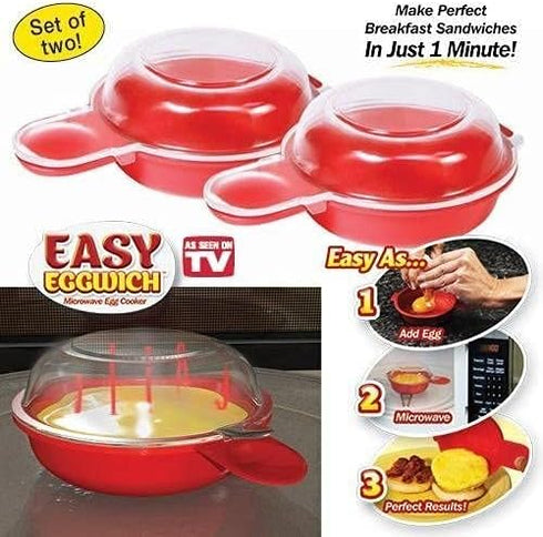 2 sets Microwave Egg Cooker,1 Minute Fast Egg Hamburg Omelet Maker Kitchen Cooking Tool(Red and clear)...