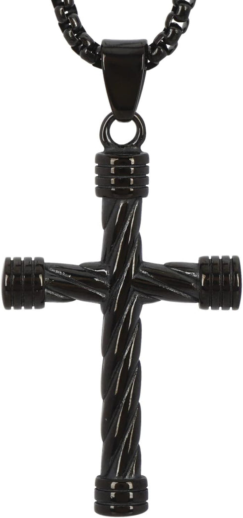 Cross Pendant for Car Rear View Mirror Decor Prayer Hanging Ornament Stainless Steel Rope Winding Cross Necklace Men Boys Christian Gift (Black)...