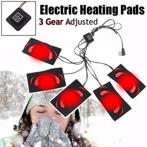 3 Gears USB Electric Heating Pads, Portable Waterproof Foldable Heater Pads with 5 Jacket Pads Heater Sheet Electric Cloths Set for Outdoor Winter...