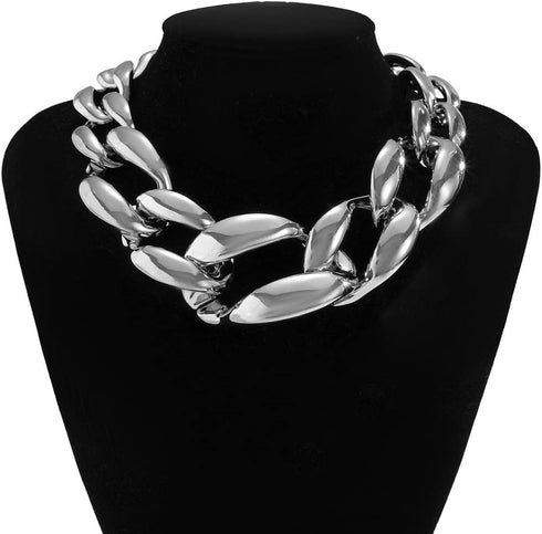 Fashion Silver Chunky Choker Cuban Link Chain Thick Necklaces Punk Statement Shiny Bar Nightclub Jewelry for Women and Girls?Silver)...