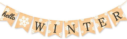Burlap Hello Winter Banner Snowflake Winter Holiday Bunting Garland Decoration...