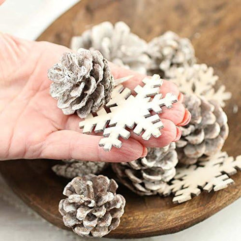 Factory Direct Craft Package of Winter White Washed Pinecones and Snowflakess...