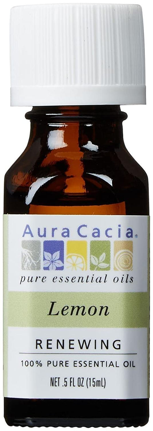 Aura Cacia 100% Pure Lemon Essential Oil | GC/MS Tested for Purity | 15 ml (0.5 fl. oz.) | Citrus limon...