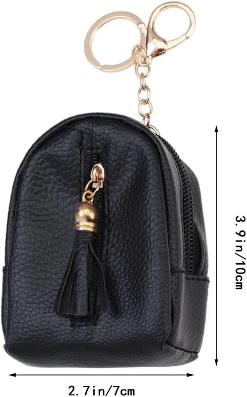 Coin Pouch Leather Wallet with Keychain Ring, Tassel Coin Purse Change Holder Womens Small Coin Purse with Keychain Change Purse, Black, (5Y0E24B1...