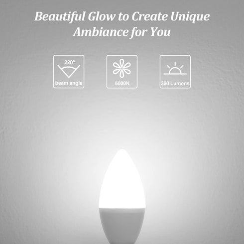 Brightever Candelabra 40W Equivalent LED Light Bulbs, 4W Candle Light Bulbs with Small E12 Base, Daylight White 5000K Ceiling Fan Lightbulbs, Type...