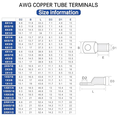 XHF 10PCS 2/0 AWG-5/16" Heavy Duty Battery Lugs with 3:1 Heat Shrink Tubing, Ring Terminals Battery Cable Ends Copper Eyelets Electrical Battery C...