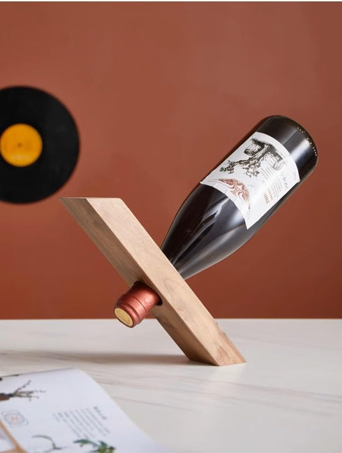 Wine Bottle Holder - Black Walnut Single Wine Bottle Holder Stand Display - Table Top Wine Rack Self - Balancing Countertop Wine Holders Organizer...