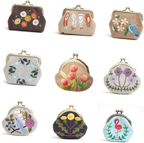 EXCEART 1 Set ladies wallet flower kit coin purses for women embroidery coin purs for beginners change purse Mini embroidery kit for beginners sma...