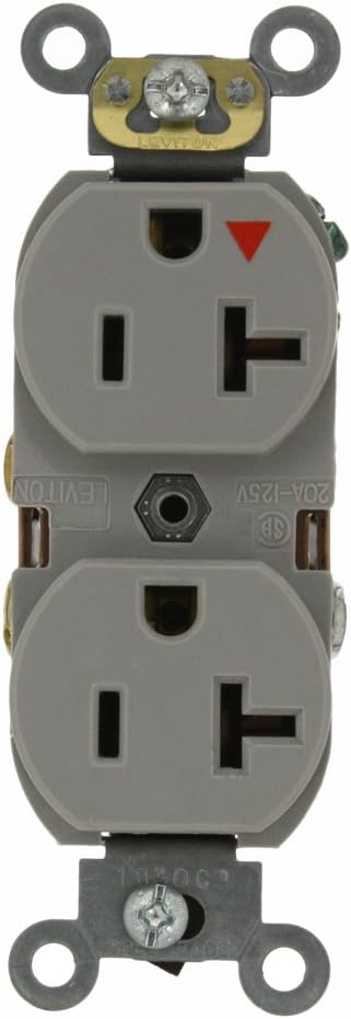 Leviton 5362-IGG 20-Amp, 125 Volt, Industrial Series Heavy Duty Specification Grade, Duplex Receptacle, Straight Blade, Isolated Ground, Gray...