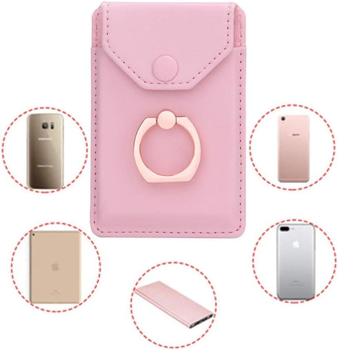 Cell Phone Card Holder RFID Ring Stand Stick on Wallet Card Holder for Back of Phone iPhone Android and All Smartphones Adhesive Credit Card Holde...