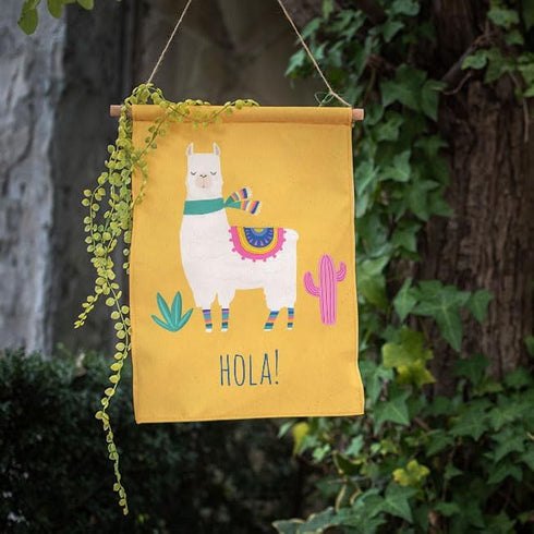 Moslion White Llama House Flag 28x40 Inch Alpaca Cactus Cute Animal Ethnic Scarf Hola Hello Yellow Large Yard Garden Flag Double-side Banners for ...