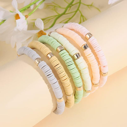 Bohemian Ploymer Clay Surfer Bracelet for Women Teen Girls Summer Beach Layering Colorful Beaded Stretch Stackable Friendship Boho Bead Bracelet S...