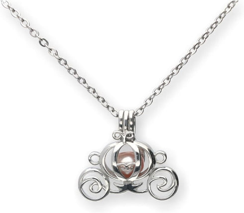 Pearlina Princess carriage Cultured Pearl Oyster Necklace Set Silver-tone Cage w/Stainless Steel Chain,18...