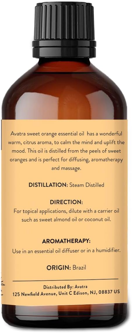 Avatra Orange Essential Oil for Diffuser, Skin, & Aromatherapy | Natural & Undiluted | Cleaning, DIY, Soap & Candle Making | Premium Grade with Gl...