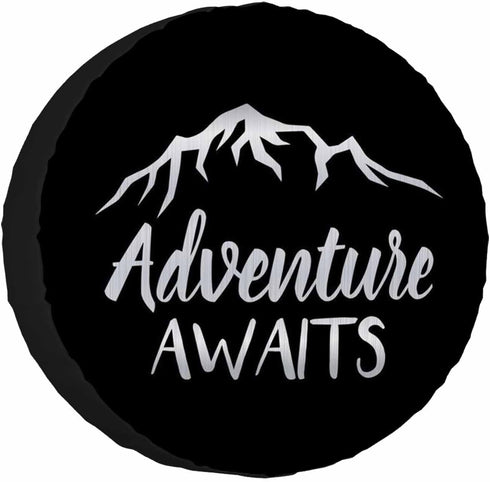 Adventure Awaits Spare Tire Cover Adventure Mountains Wheel Covers for RV Tires Camper Tire Case Protectors for Trailer Rv SUV Truck Travel Traile...