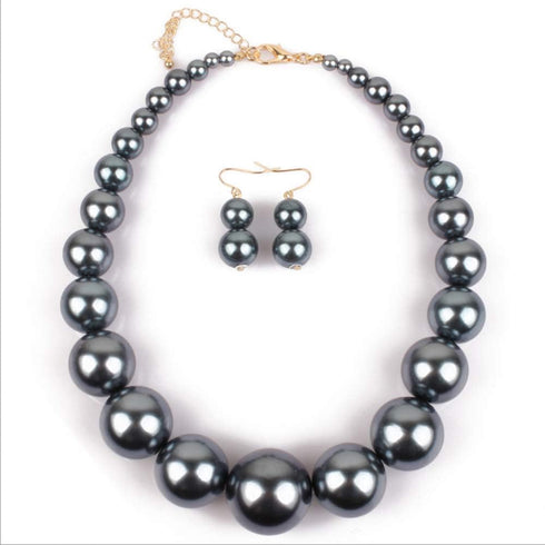 Womens Faux Big Pearl Choker Necklace and Drop Earring Set Fashion Large Simulated Pearl Statement Collar Bib Necklace Earrings Costume Jewelry Se...