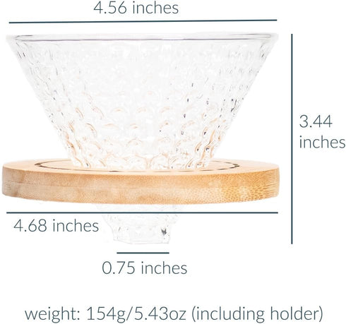 CEREMONY pourover dripper, borosilicate glass pourover dripper + bamboo holder, coffee maker, filter cup, fits V60 02 filter...