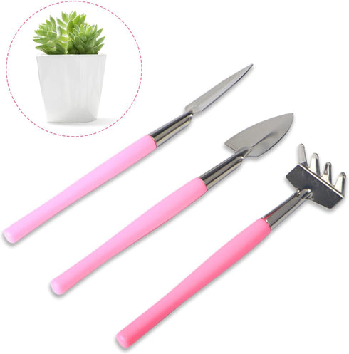Mini Gardening Tools, 3Pcs Stainless Succulent Tools Kit Shovel Rake Trowel, 2 Colors Hand Shovel for Gardening for Indoor Small Plants, Succulent...
