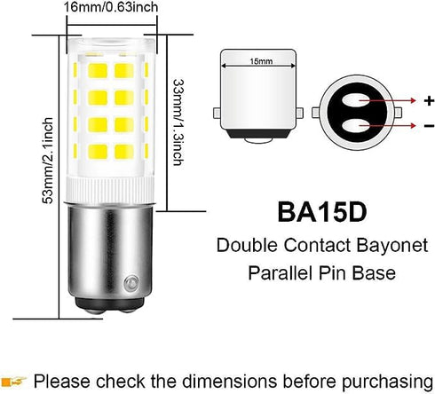 BA15D LED Double Contact Bayonet Base 120 Volts 4W Bulb?Daylight 6000K,40W Halogen Replacement Bulb?Dimmable BA15D LED for Sewing Machine Bulbs Pa...