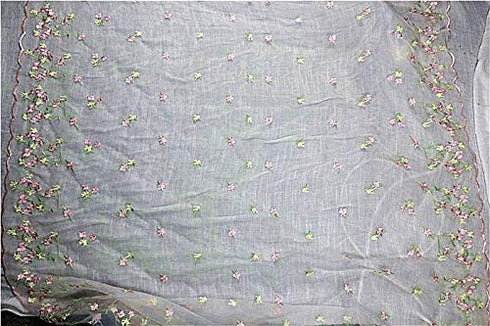 Floral Pattern Fabric 54 inches Width Pink and Yellow Floral Embroidery Organdy Lace Fabric by The Yard...