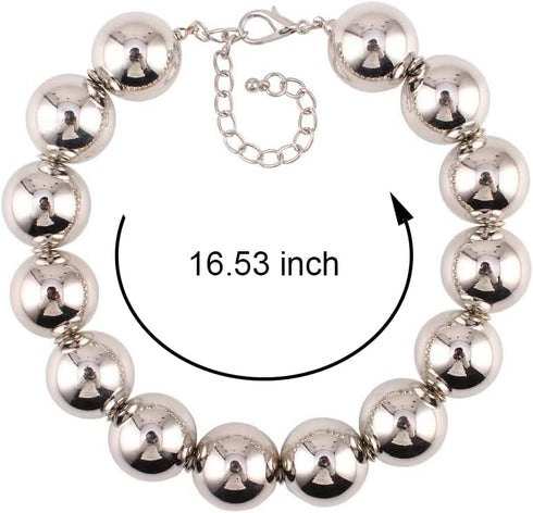 Metal Big Bead Ball Pendant Women Necklace Copper Metal Chunky Statement Round Choker Jewellery...