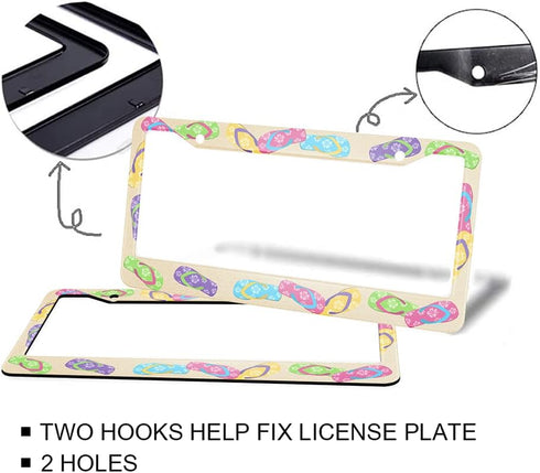 HOSNYE Flip Flop License Plate Frame Beach Tropical Metal 2 Pcs 2 Holes Black Licenses Plates Frames Front Licenses Plate Covers Car Tag Frame for...