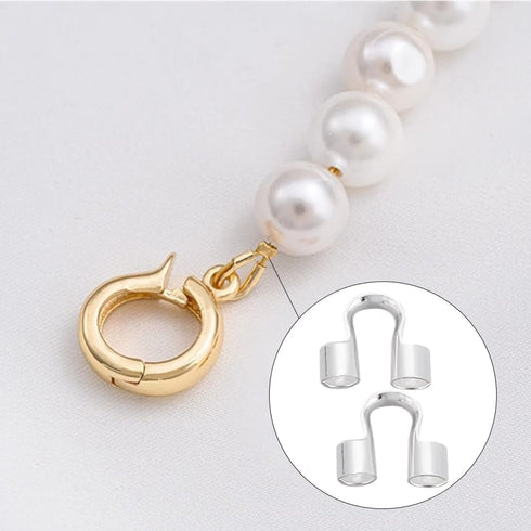 1 Box 600Pcs Silver Wire Guard Loops Guardian Wire Protector Jewelry Brass Double Holes U Shaped Thread Protectors for Jewelry Making Necklaces Br...